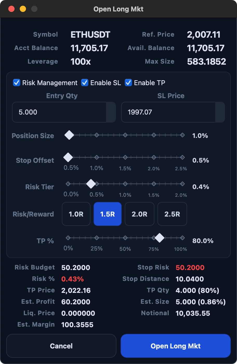 CubeTrade market long entry confirmation window