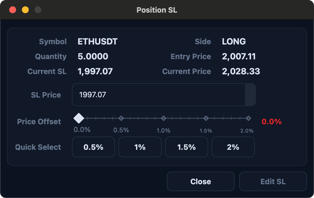 Position stop-loss setting