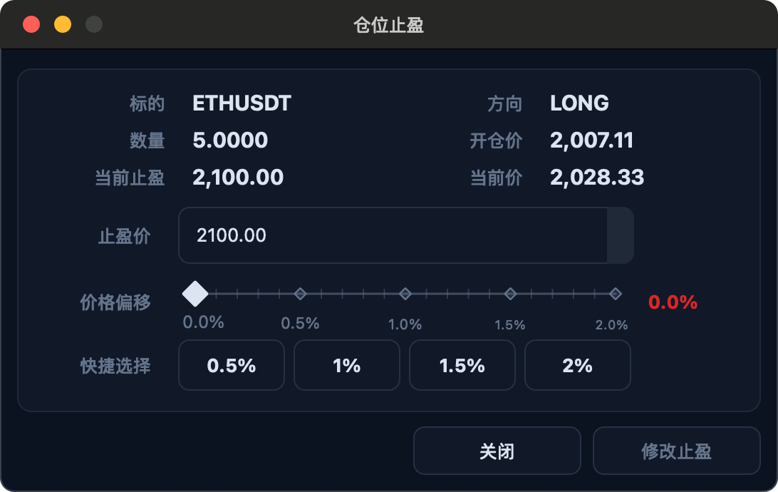 仓位止盈设置